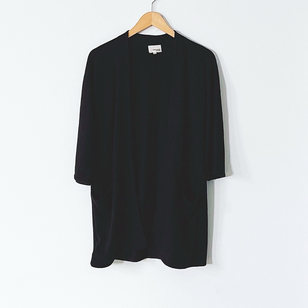 Aritzia Wilfred Free Black Open Cardigan Oversized Cape Pockets Half Sleeve XXS